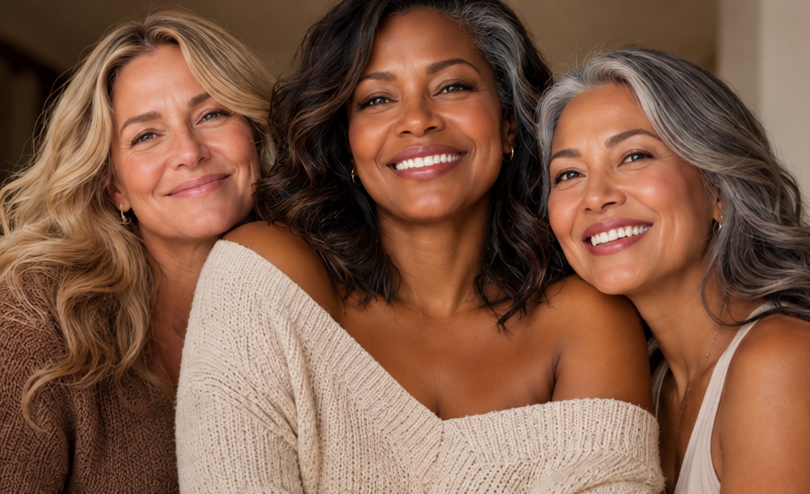 Three women smiling together
